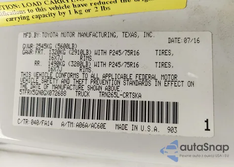 2016 Toyota Tacoma Sr from USA, damaged, VIN 5TFRX5GN0GX072688